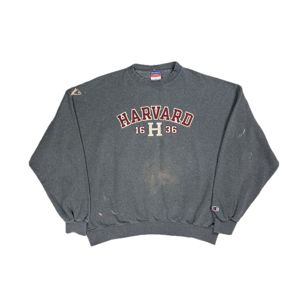 Vtg 90s Champion Harvard U grey maroon red distressed crewneck sweatshirt men XL